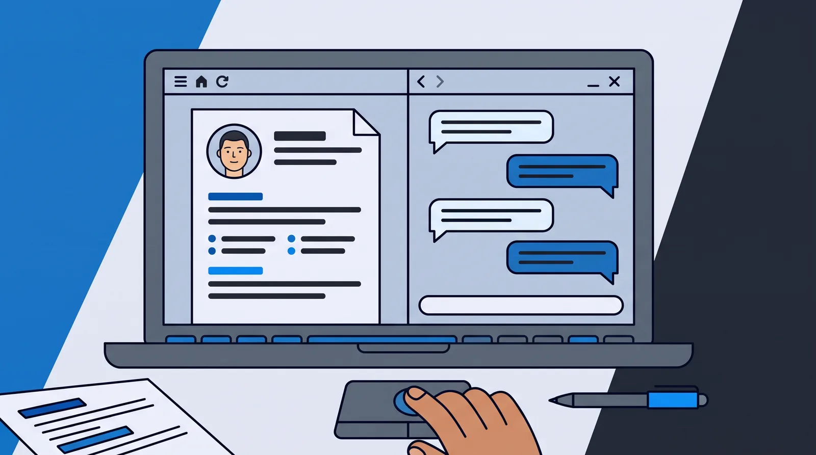 A resume drafted beside an AI chat panel