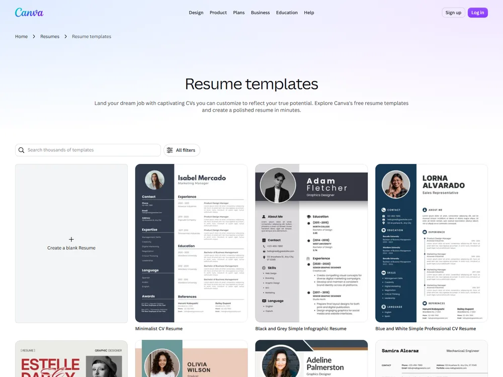 Screenshot of the Canva website