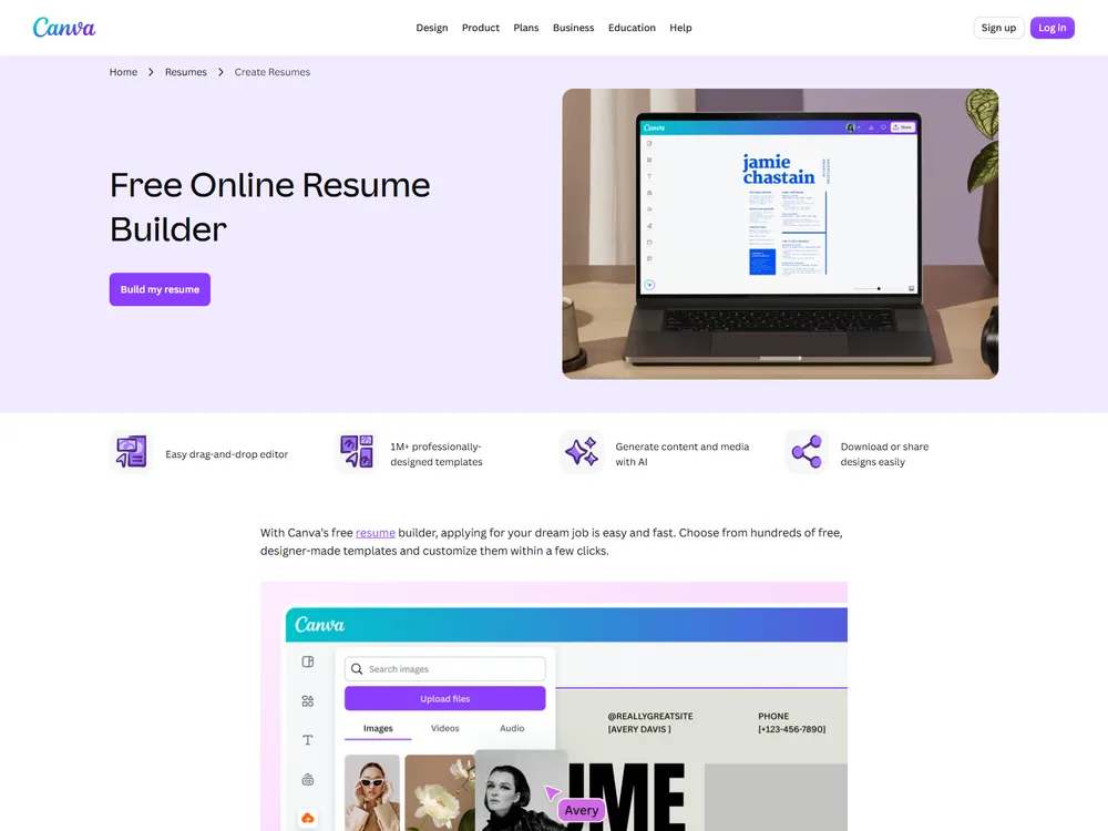 Screenshot of the Canva website