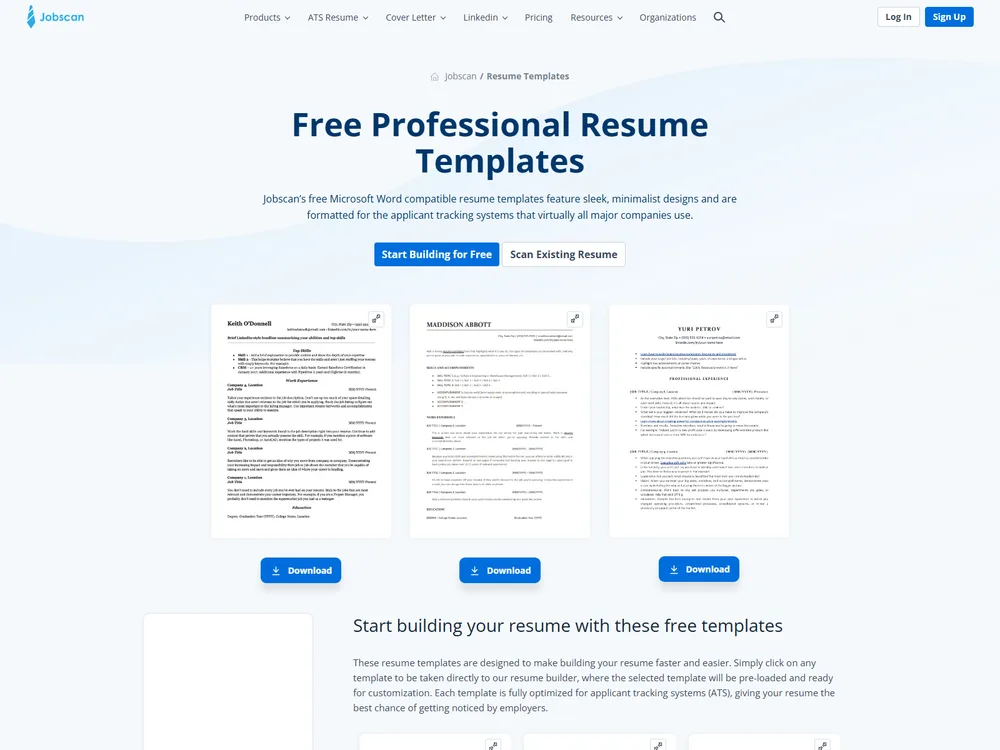 Screenshot of the Jobscan website