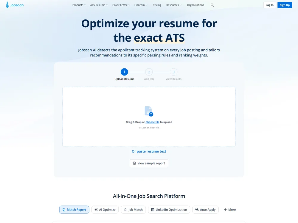 Screenshot of the Jobscan website