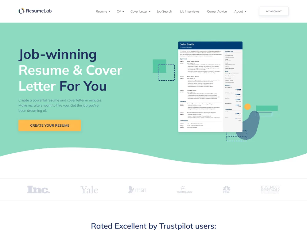 Screenshot of the ResumeLab website